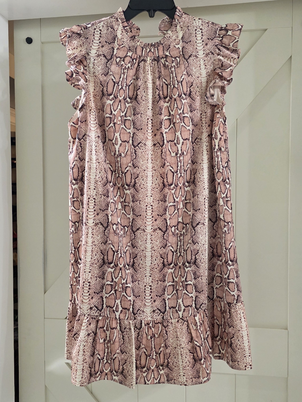 THML Pink Snake-Print Ruffle Dress for womens satin